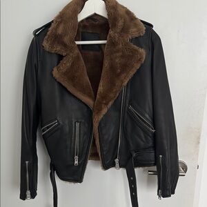 AllSaints Leather Jacket with Brown Fur